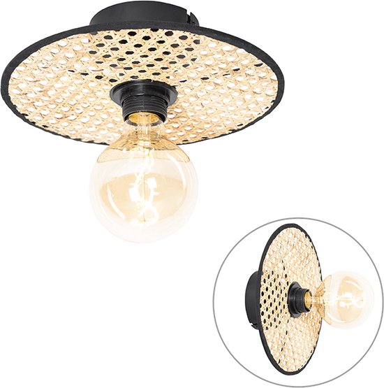 QAZQA kata - Oosterse Plafondlamp en wandlamp - 1 lichts - Ø 25 cm - Naturel - Woonkamer | Slaapkamer | Keuken