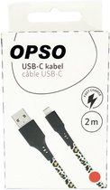 OPSO fast charge oplaadkabel / datakabel - USB-A naar USB-C - 2 meter - panterprint