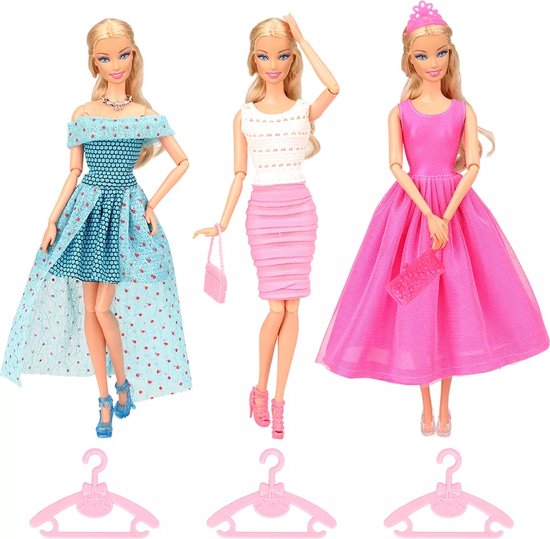 Vêtements de poupée - Convient pour poupée Barbie - 3 robes avec  accessoires -... | bol.com