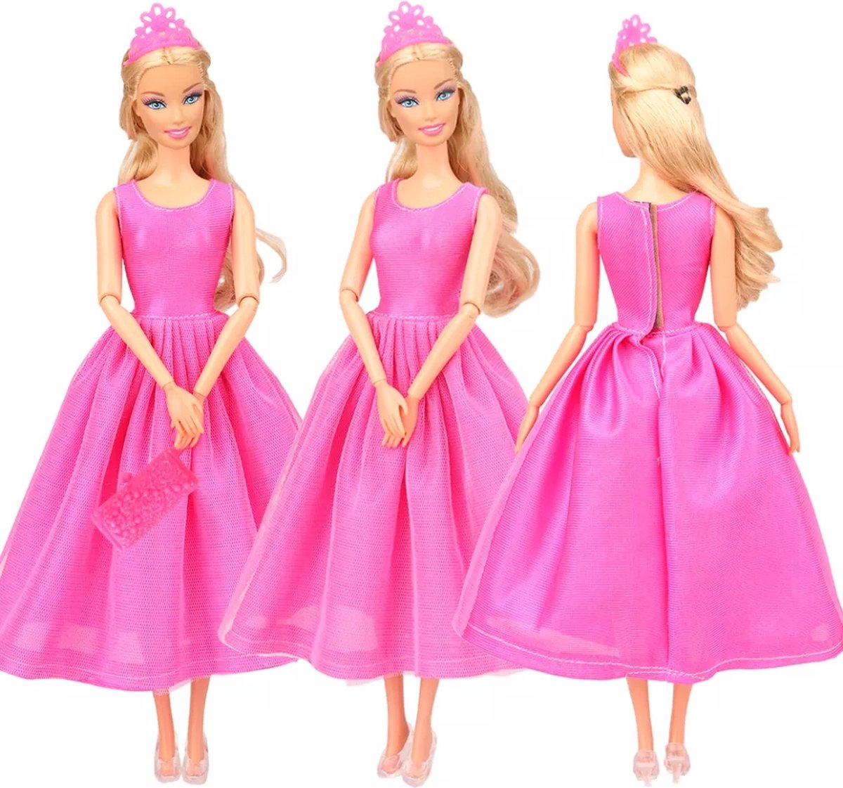 16 Vêtements et Accessoires Compatible avec Barbie Poupée, Inclure 5  Tenues(Top Pantalons) + 5 Robes Chic + 6 Couronnes, Poupée Convient Aux  Poupées