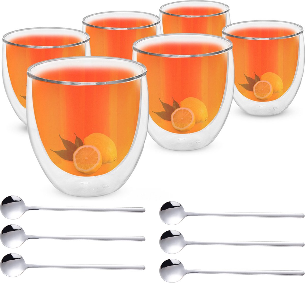 Set de 6 Verres à café à double paroi avec oreille et 6 Cuillères gratuites  – Verre à