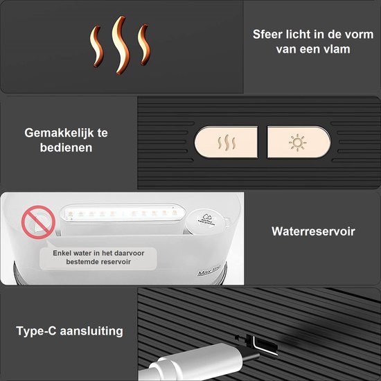 Aroma Diffuser 200ML  - Luchtbevochtiger – Verdamper – Aromatherapie - Geurverspreider - Vlam effect van Zedar
