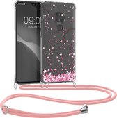 kwmobile telefoonhoesje geschikt voor Huawei Mate 20 - Hoesje met telefoonkoord - Back cover voor smartphone - Case in poederroze / donkerbruin / transparant