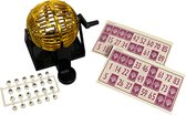 Complete bingo set! - Bingomolen - Inclusief 12 bingokaarten - Lotto - 99 balletjes - Bingospel met molen - 12 x 12 cm - Goud / zwart