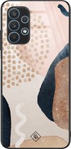 Casimoda® hoesje - Geschikt voor Samsung Galaxy A32 5G - Abstract Dots - Luxe Hard Case Zwart - Backcover telefoonhoesje - Bruin/beige