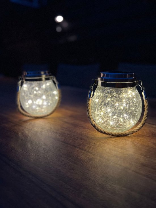 30 Led - Solar lamp - Sfeerverlichting - Hanglamp - Tuinverlichting - Dag en nacht sensor - Glas - Warm wit - decoratie - voor buiten
