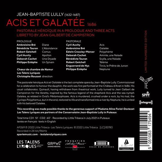 Les Talens Lyriques, Christophe Rousset - Lully: Acis Et Galatée (2 CD ...