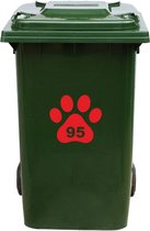 Kliko Sticker / Vuilnisbak Sticker - Hondenpoot - Nummer 95 - 18x16,5 - Rood