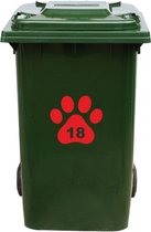 Kliko Sticker / Vuilnisbak Sticker - Hondenpoot - Nummer 18 - 18x16,5 - Rood