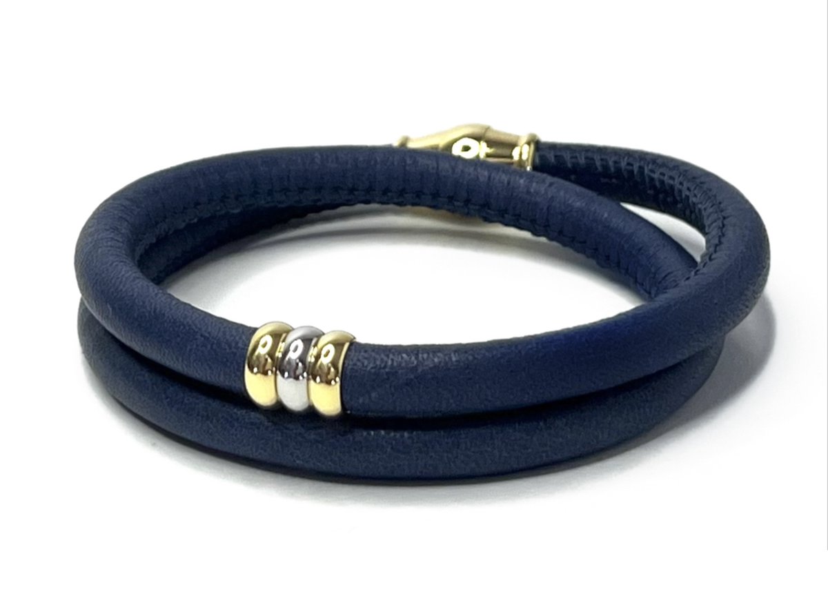 Nieuw! Jolla - dames armband zilver - leer - magneetsluiting - bedels - tweekleurig - Golden Touch - Blauw