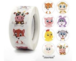 500 Dieren Stickers Op Een Rol - 2,5cm - Stickers van dieren - Juffen en Meesters - Beloningsstickers - Stickers Kinderen - Sluitsticker - Sluitzegel - Vos - Aap - Varken - Hond - Haas - Kuiken - Koe - Schaap - IXEN