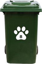 Kliko Sticker / Vuilnisbak Sticker - Hondenpoot - Nummer 8 - 18x16,5 - Wit