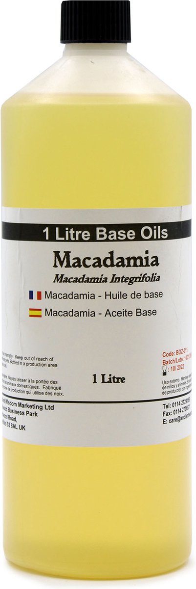 Goedkoopste Basis Olie - Macadamia Olie - 1 Liter - Aromatherapie - Basisolie - Draagolie - Basisolie Voor Etherische Oliën
