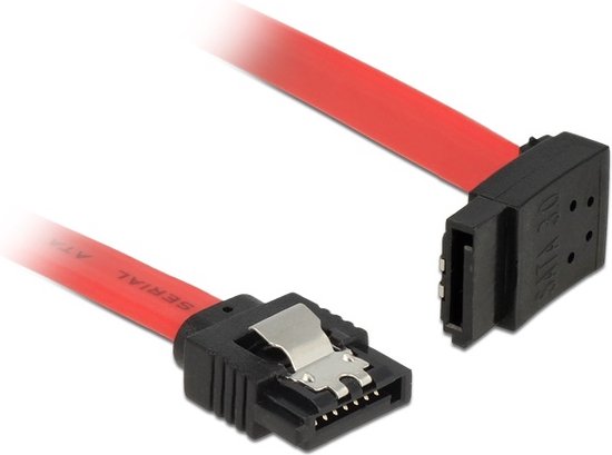 Câble de données DeLOCK SATA - droit / coudé vers le haut - plat - SATA600 - 6 Gbit / s / rouge - 0,50 mètre