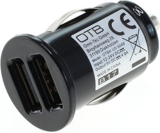 USB autolader met 2 poorten - Smart IC - 4,8A / zwart