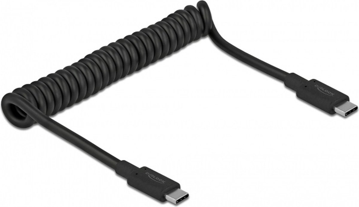 Image of Premium USB-C naar USB-C spiraalkabel met E-Marker chip - USB3.2 (tot 10 Gbit/s) - PD tot 20V/3A - video tot 8K 30Hz / zwart - 1,2 meter