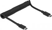 Premium USB-C naar USB-C spiraalkabel met E-Marker chip - USB3.2 (tot 10 Gbit/s) - PD tot 20V/3A - video tot 8K 30Hz / zwart - 1,2 meter