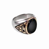 Ovale Zegelring Heren - Grieks Ontwerp - Stalen Zilverkleur-Goudkleur - Ring met Onyx Steen