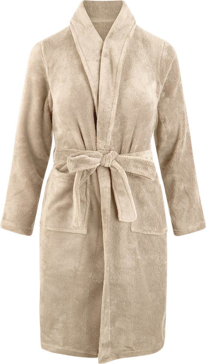 Kinderbadjas - zand - kinder badjas fleece - meisjes & jongens - ochtendjas - 164/176
