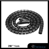 |Twinza| Spiraal Kabelslang - Kabel Management Organizer Slang - Spiraalband - 1 tot 2 kabels - Op Maat Te Knippen - Spiraalslang Met Rijgtool - 10mm 2M - Zwart