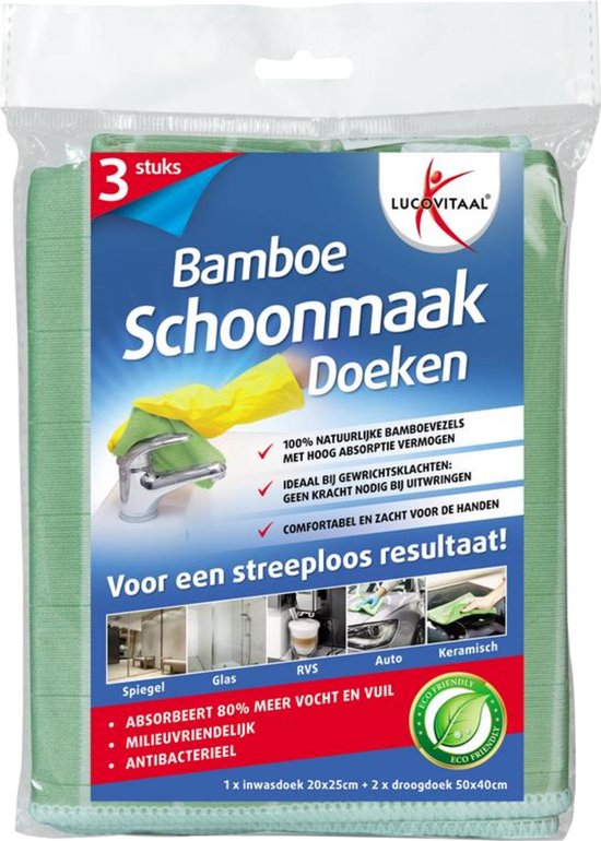 Lucovitaal Bamboe Schoonmaakdoeken 3 stuks