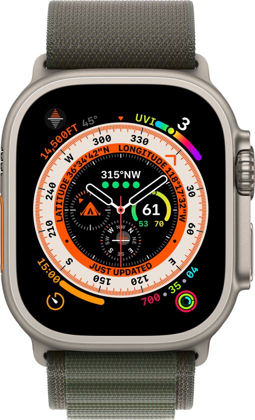 Apple Watch Ultra - 4G/LTE- 49mm - Titanium kast - Groen Alpine bandje - Small