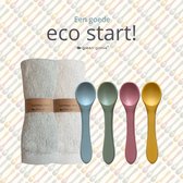 green-goose® Baby Geschenkset: 2 Bamboe Spuugdoekjes met 4 Siliconen Lepeltjes | Duurzaam, BPA-vrij, Kindvriendelijk