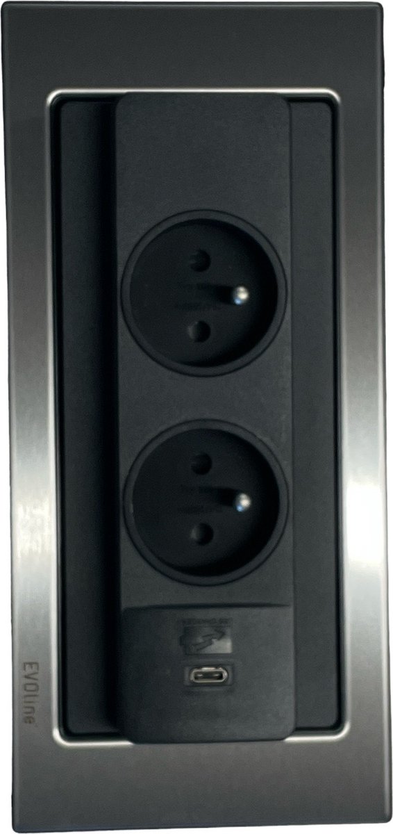 Evoline backflip rvs 2x stopcontact en USB-A lader