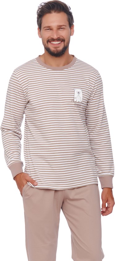 Doctor Nap Cotton Family Pyjama Hommes Adultes | Pantalon long à manches longues | Pyjamas assortis pour la famille d'hiver de Noël | Bear Yourself Beige PMB.4530 XXL