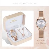 Boerni Aibisino Horloge, Oorbellen en Ketting Rosé luxe geschenk set Diamand | Crystal glass | Premium kwaliteit uurwerk Quartz Japan | Mineraal | Geschenk | Fashion | Moederdag | Elegant | Dames | Vrouw | Black Friday