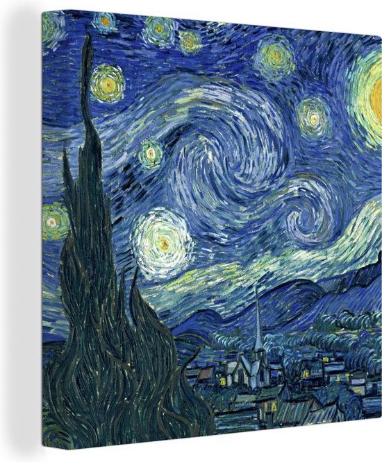 Canvas - Schilderij Sterrennacht - Schilderij - Oude meesters - Vincent van Gogh - 90x90 cm - Wanddecoratie - Woonkamer