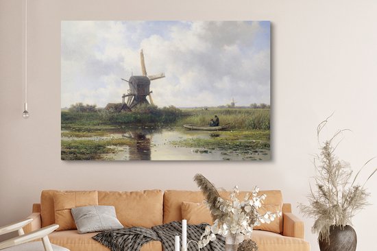 Toile - Peinture Moulin à vent - Willem Roelofs - Maîtres anciens - Art - 180x120 cm - Décoration murale - Salon