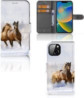 GSM Hoesje Geschikt voor iPhone 14 Wallet Book Case Paarden