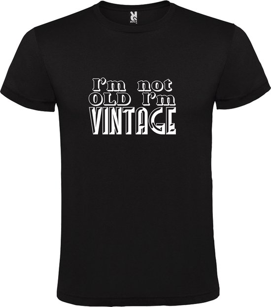 Zwart T-Shirt met “ I'm not Old I'm Vintage “ print  Wit Size 5XL