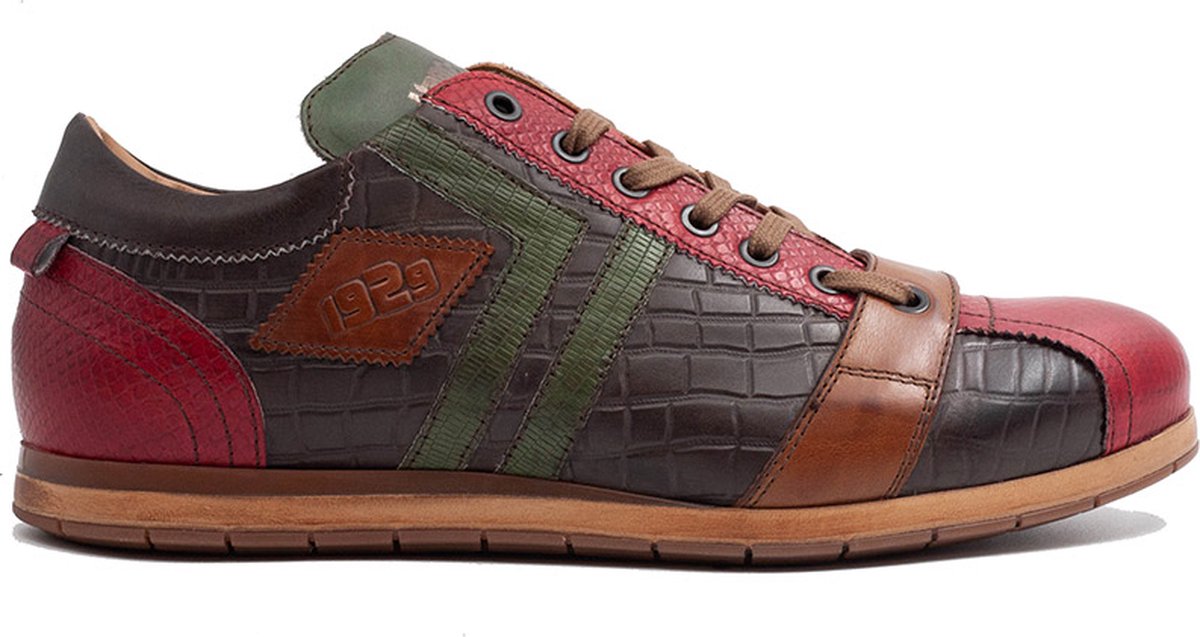 Kamo Gutsu - Lage Sneaker mt 44 - Rosso Taupe Bosco - Retro Sneakers - Handgemaakt in Italië - Topkwaliteit Leer