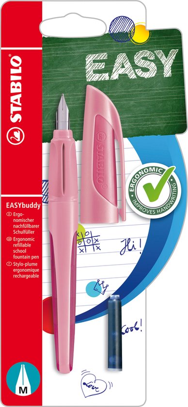 STABILO EASYbuddy - Ergonomische Vulpen - Standaard M Nib Voor Rechtshandigen - Pastel Poeder Roze