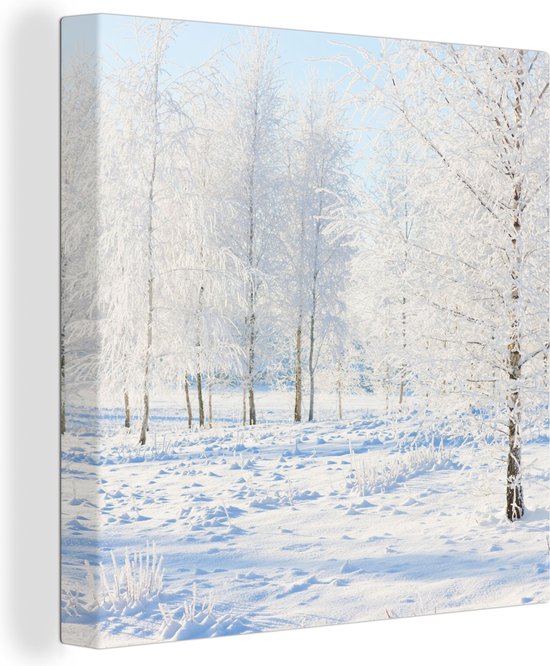 Canvas Schilderij Sneeuw - Bomen - Winter - 90x90 cm - Wanddecoratie