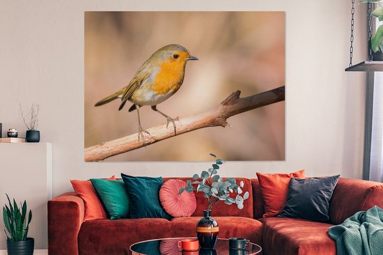 Tableau sur toile Vogel - Branche - Rouge-gorge - 160x120 cm - Décoration murale XXL