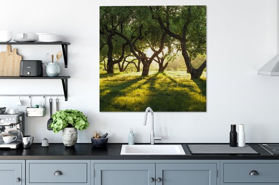 Toile Peinture Arbres - Nature - Soleil - 90x90 cm - Décoration murale
