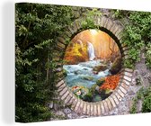 Canvas Schilderij Herfst - Waterval - Natuur - Doorkijk - 30x20 cm - Wanddecoratie