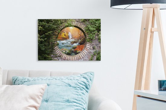 Tableau sur toile Automne - Cascade - Nature - Vue - 30x20 cm - Décoration murale