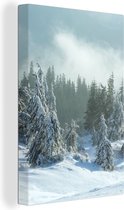 Canvas Schilderij Bos - Sneeuw - Winter - 80x120 cm - Wanddecoratie