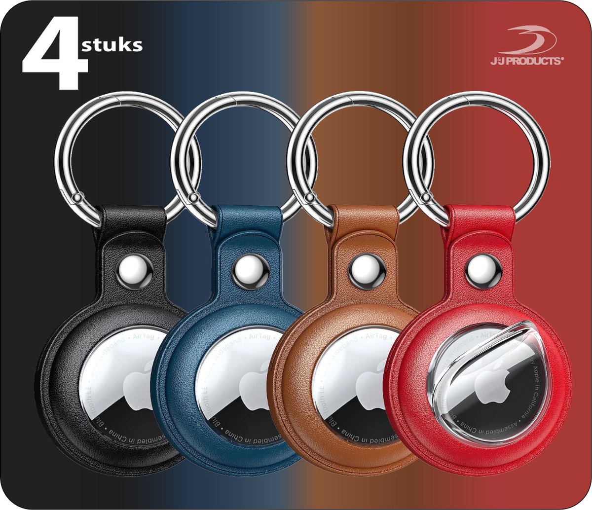 Pack de 4 porte-clés Apple AirTag - Rouge - Marron - Vert - Blauw - Étui en  cuir