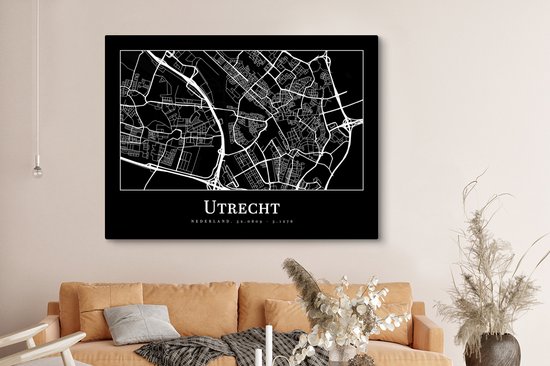 Toile Peinture Plan d'Etage - Plan de la Ville - Utrecht - Carte - 160x120 cm - Décoration murale XXL