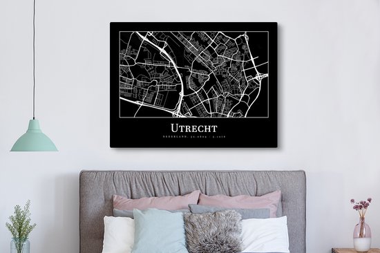 Toile Peinture Plan d'Etage - Plan de la Ville - Utrecht - Carte - 160x120 cm - Décoration murale XXL