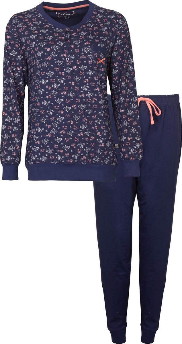 Tenderness Dames Pyjama - Polo Sluiting - Katoen - Blauw
