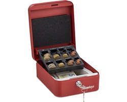 geldkistje met slot - staal - muntenbak - euro's en briefjes - 2 sleutels - 8,5 x 16 x 20 cm