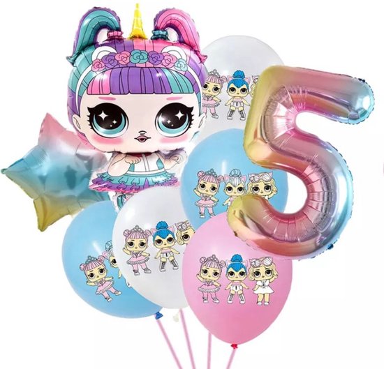 LOL Verjaardagsdecoraties Verrassingspoppen, Verrassingspop Verjaardag Folieballon, Nummer 5