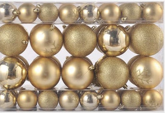 AG Kerstballen - Goud- 68 stuks - Plastic-Kerstversiering-Kerstboom versiering -Onbreekbaar- Ø8 en Ø5cm