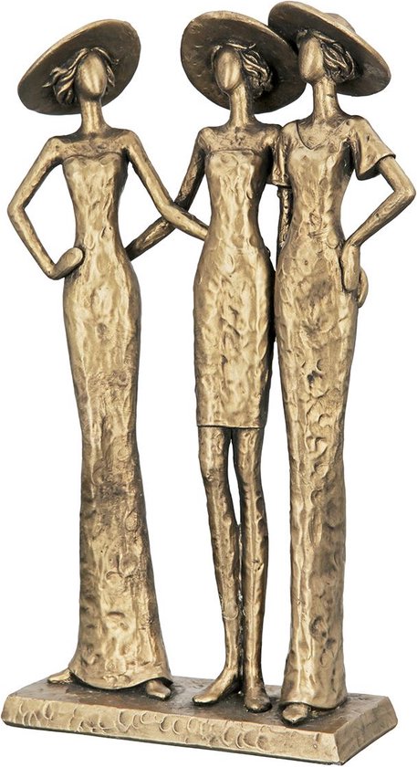 Gilde handwerk - Poly Figuur "3 Diva's" - beeld 3 dames met hoed - goud kleurig